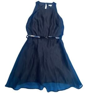 Heidi Weisel Black Mesh Overlay Fit & Flare Dress Size 10 Party Cocktail Belted